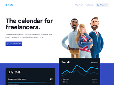 Slate Homepage 3d clean homepage interface landing page vector web design website