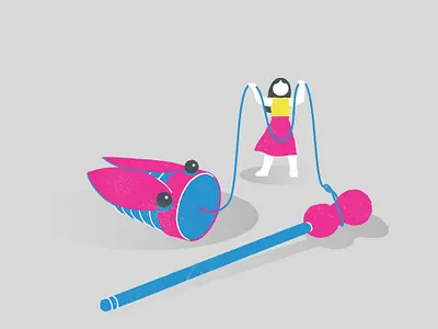 Bamboo Cicada Toy digitalpainting illustration