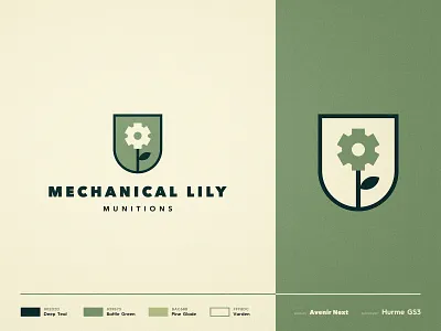 Mechanical Lily Munitions - Branding ⚙️ army badge design brand brand identity branding cog design double meaning flower logo identity designer illustration lettermark logo logomark logotype designer negative space negativespace smart mark typography ui