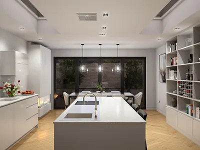 Contemporary Kitchen-Diner - Night time architecture archviz brochure c4d cardiff cinema 4d contemporary illustration interiordesign kitchen kitchens photoshop redshift3d