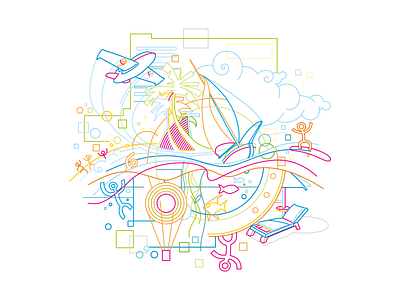 turism airplane balloon design illustration leisure sun lounger swimmers tourism vector yacht