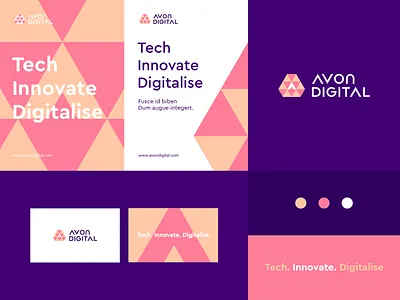 Avon Digital - Identity system abstract branding businesscard clever flat icon letter logo mark minimal pattern technology