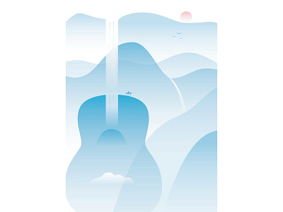 lofty mountains and flowing water chinese illustration landscape mountain music sunrise