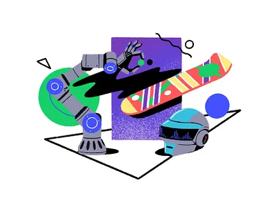 Digital world design digital geometric art illustration procreate retro robot