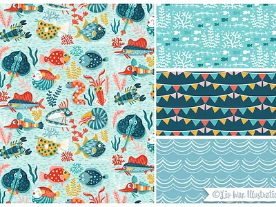 Sea Life Friends Pattern animal animal illustration fish icon kids pattern pattern design sea life textile textile pattern vector art