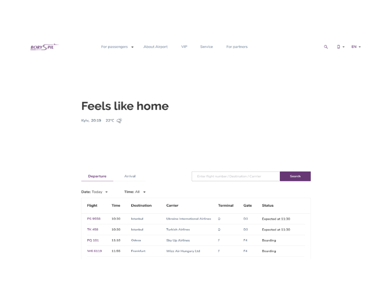Boryspil Airport Redesign Concept airport animation concept ui ukraine ux website website design