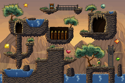 Mountain Platformer Tileset Pixel Art 2d fantasy game game assets gamedev platformer tileset