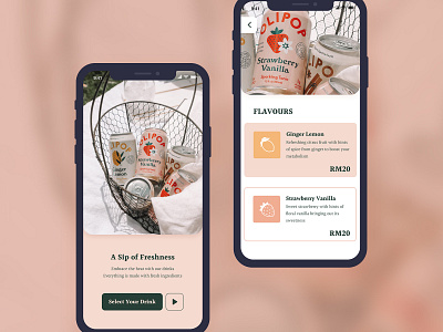 Lolipop Drink App Design app branding canned design drinks fruits icons lemon lolipop pink strawberry ui uiux ux
