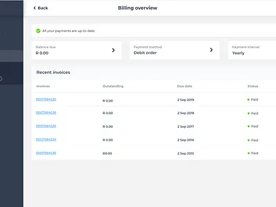 Billing overview billin invoice invoicing notification overview status table table ui widgets