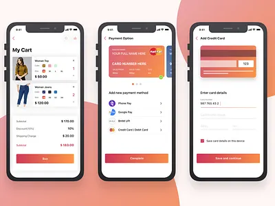 365 DAYS UI CHALLENGE-DAY 002 / 365, #dailyui app credit card credit card checkout design orange gradient ui uiux ux