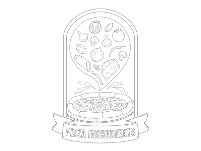 Pizza Ingredient Coloring Page art cheese coloring book coloring page designs fastfood food pizza sausage vector vector illustration vegetable