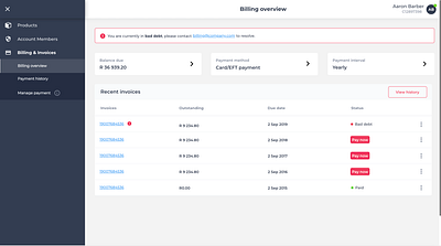 Billing Overview - Alert notification alert billing invoice overview pay responsive table table ui widgets