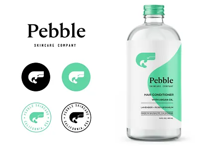 Pebble pt.2 badge bottle bottle label branding california design eco friendly icon identity logo organic packaging plasticfree skincare startup symbol whale