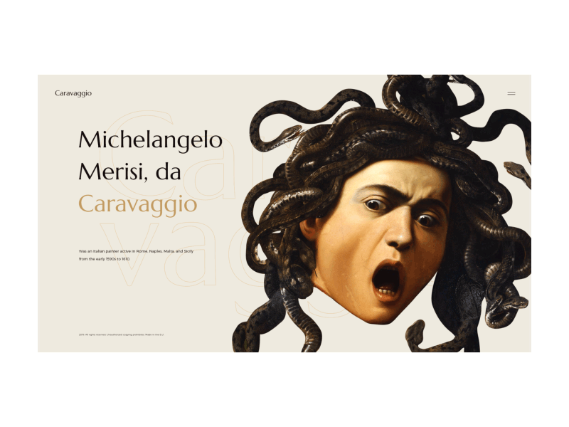 CARAVAGGIO | UI Concept Design branding interface menu design motion design painting transiction ui web