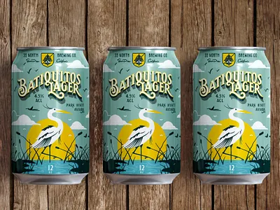 32N Baitquitos Lagoon Collab beer beer label colaboration crane illustration mockup packaging san diego type typography