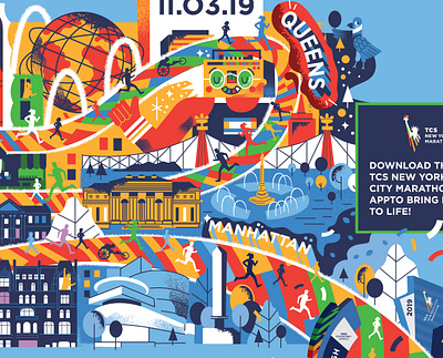 NYC Marathon boombox central park city graphic design illustration marathon music nyc race