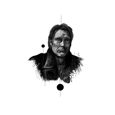 Mads Mikkelsen actor dark darkart digitalart hannibal lineart lines portrait series wacom