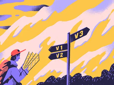 API V3 adventure backpack character clouds hike hiker illustration journey landscape map mountains path person procreate trip