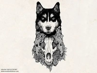 Inktober 2019 (6) 'husky' art beautifulbizzare dog fantasy husky illustration inktober inktober2019 lineart nature sketch sketchbook sketches skull surreal