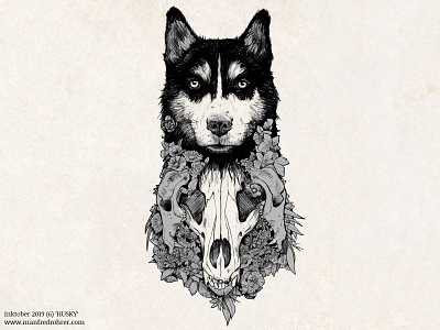 Inktober 2019 (6) 'husky' art beautifulbizzare dog fantasy husky illustration inktober inktober2019 lineart nature sketch sketchbook sketches skull surreal