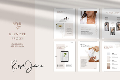 Keynote eBook Brand Guidelines – Rosa Jane brand branding clean design ebook ecourse femele feminine guidelines keynote keynote presentation manual pitch pitchdeck presentation project proposal simple template vertical