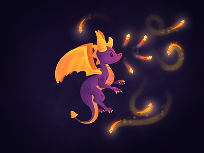 Inktober Day 12 – Dragon dragon fire fireworks game gaming illustration inktober inktober2019 lights playstation ps1 spyro video game