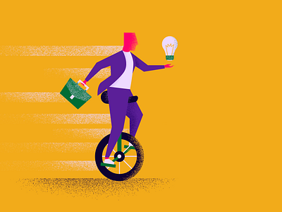 Balance of Tradition & Innovation briefcase design flat geometric illustration lightbulb minimal texture unicycle vector