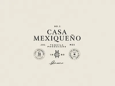 Casa Mexiqueno agave alcohol badge beverage bottle casa classic logo maguey mexico monogram producers retro spirit tequila vintage