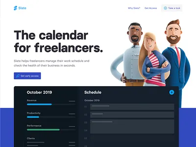 Slate Homepage 3d calendar clean flat interface ui website