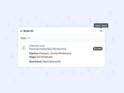 CRM Deal Card accordion add add deal card card design crm crm software deals expandable money opportunities opportunity product product design product designer product designs products tool tip ui ux