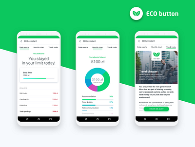 Eco Button Concept Showcase android bank banking button clean concept eco ethical financial advisor fintech galaxy s10 green health mobilbank mobile ui sdk sustainable whitespace