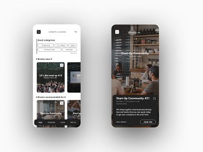 EVENTS SQUARE - minimalistic app design black white minimal minimalism minimalistic mobile mobile app mobile app design mobile ui typography ui ux