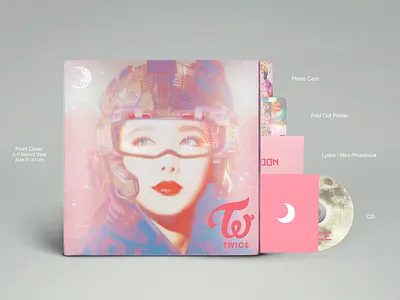 TWICE K-pop Album Artwork and Packaging Design adobe cc adobe photoshop album art album artwork astronaut branding design girl girl character graphic design illustration illustrator kpop lp mockup record twice typography