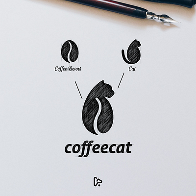 Coffee Cat Logo Combination animal brand branding cat cat logo coffee coffee bean coffee logo design designer garagephic studio graphic icon illustration inspiration logo negative space negative space logo sketch vector