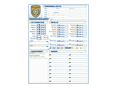 Charactersheet: Tomorrow's Hope forms layout typography