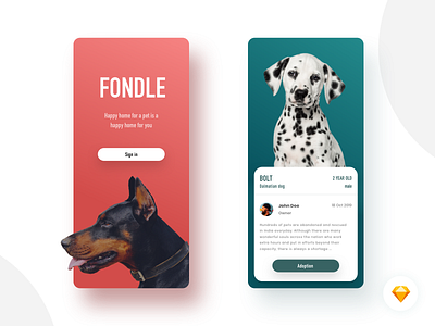 Fondle adoption app app design art cute design dog exploration hero ios login screen minimal mobile pet puppy sign up typography ui