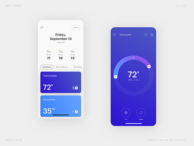 Indoor Air Quality Application app blue clean dashboard flat ios iphone minimal mobile nest product simple thermostat web