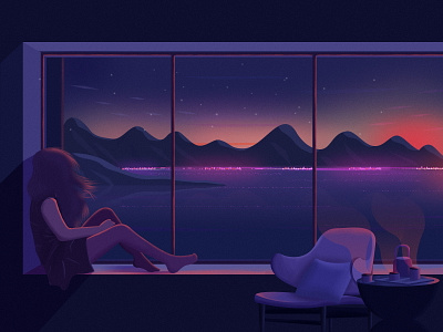 Lonely night illustration ui