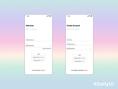 My version Sign In, Sign Up. app branding daily 100 challenge dailyui design figma minimal ui website