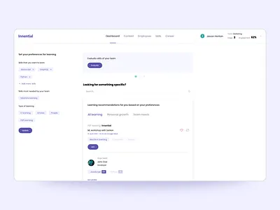 Innential dashboard cards cards design cards ui career dashboard dashboard app dashboard ui desktop filter filtering filters machine learning machinelearning skills skillshare tag tags violet white whitespace