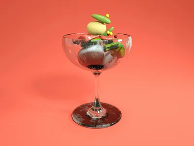 Poké Bowl in a glass 3d animation avocado beans c4d cinema4d food glass margarita rice salmon