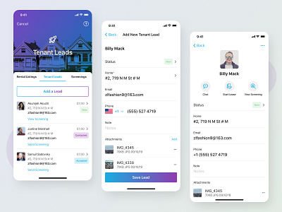 Tenant Leads add contact design field gradient interaction lead save status tenant ui