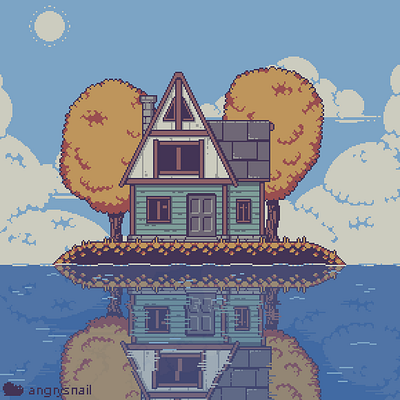 House on an island 16bit 8bit architecture artwork environment design game art game design gameart illustration pixelart