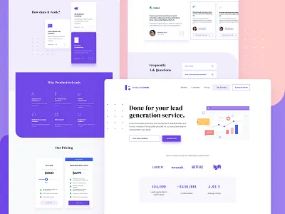 Productized business landing page. clean figma landing page lead generation minimal pricing productized purple purple ui testimonials typography ui ui design