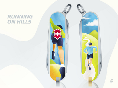 Running on hills contest green hills illustration mockup running vector victorinox