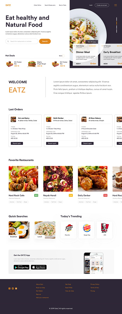 Eatz (Order Online Food) admin buy cart clean customer portal dashboad deliver ecommerce food interface menu order online platform product design ui web