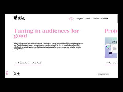 WeRock Studio homepage teaser design digital digital design flow graphic design homapage horizontal navigate rock scroll studio ui ux uxui web design webflow webpage website website design werock