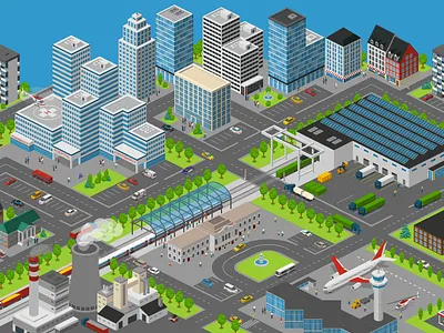 homepage illustration 2.5d city illustration isometric vector