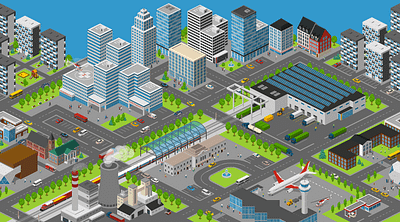 homepage illustration 2.5d city illustration isometric vector