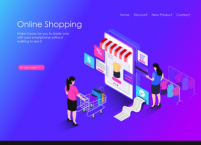 Shopping online and smart shopping 01 business card character discount card flat design home page illustrate illustration isometric landing page modern onlineshopping shopping tecnology web design